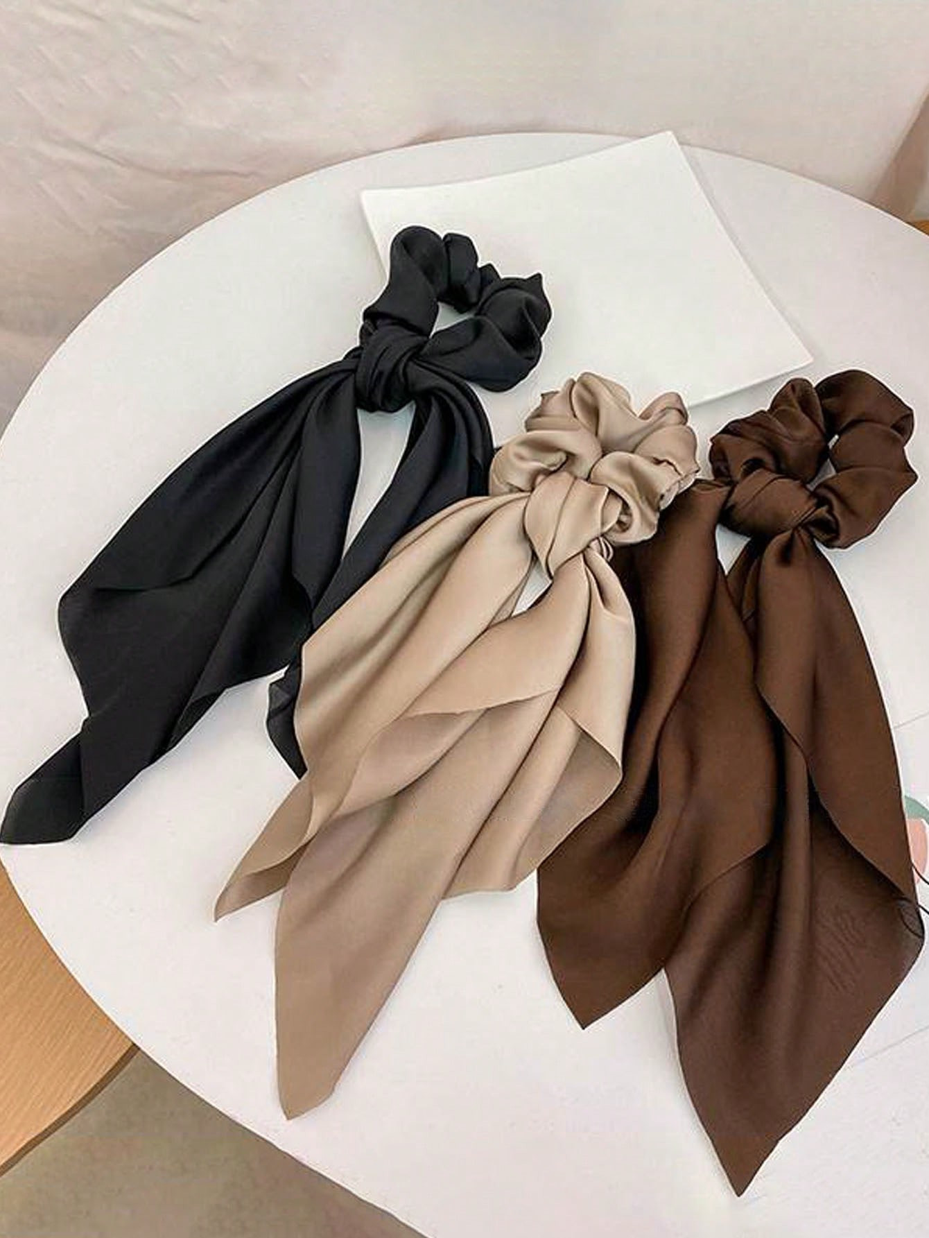 3pcs Ladies' Black, Khaki, Coffee Satin Ribbon Headband & Hair Ties; Fashionable, Versatile, Eleg... | SHEIN