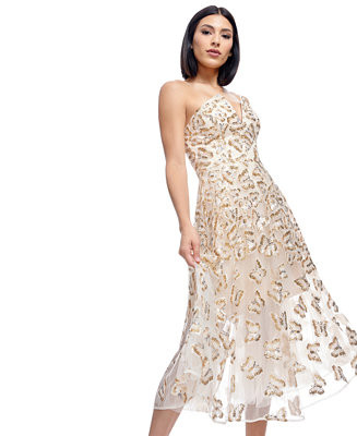 Dress the Population Women's Briella Butterfly Sequin Strapless Fit & Flare Dress - Macy's | Macy's