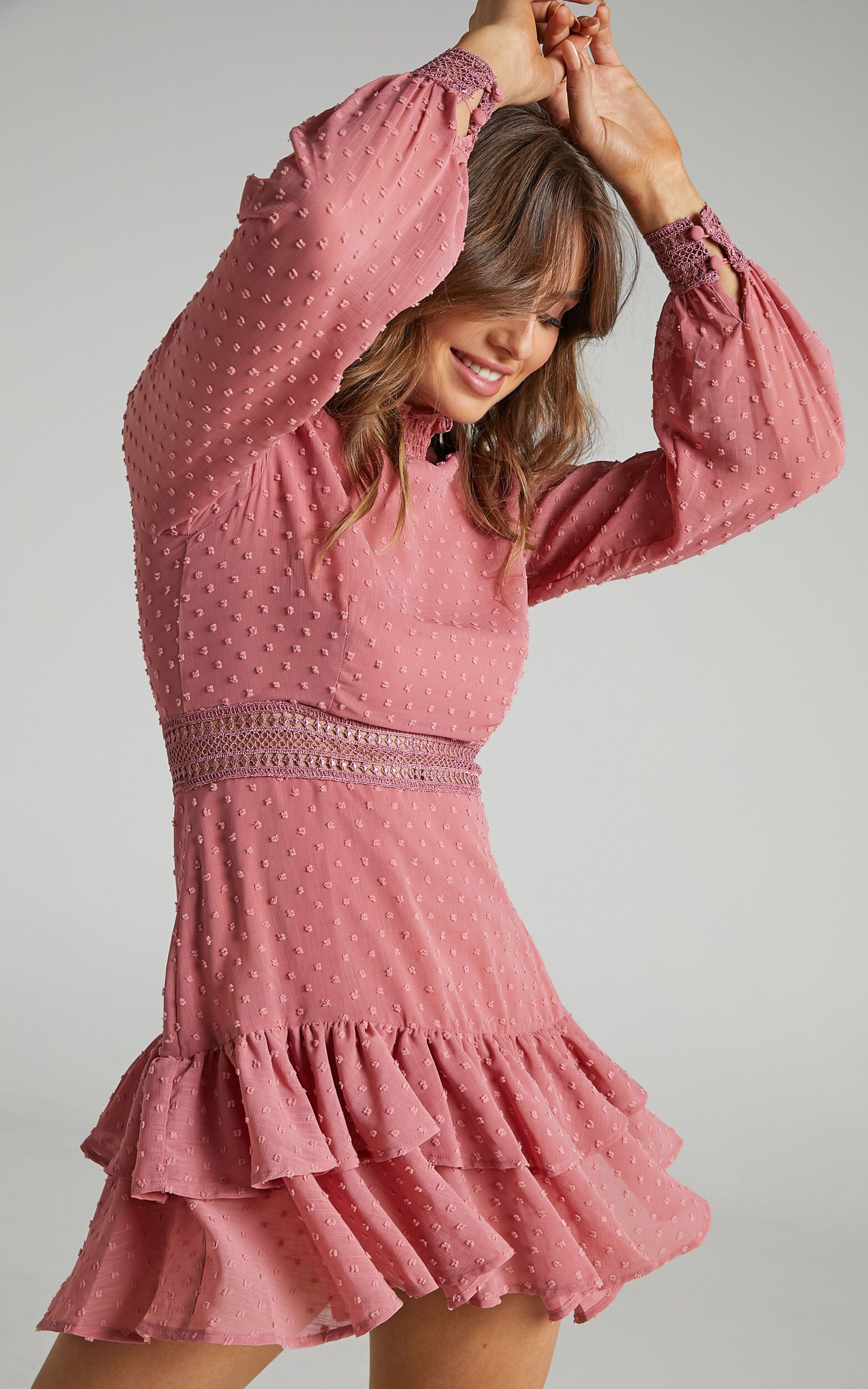 Are You Gonna Kiss Me Long Sleeve Mini Dress in Dusty Rose | Showpo - deactived