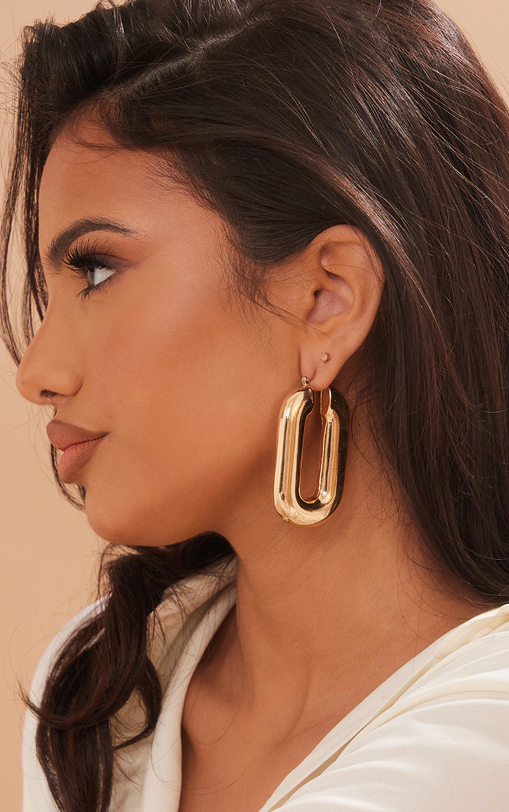 Gold Long Thick Hoop Earrings | PrettyLittleThing US