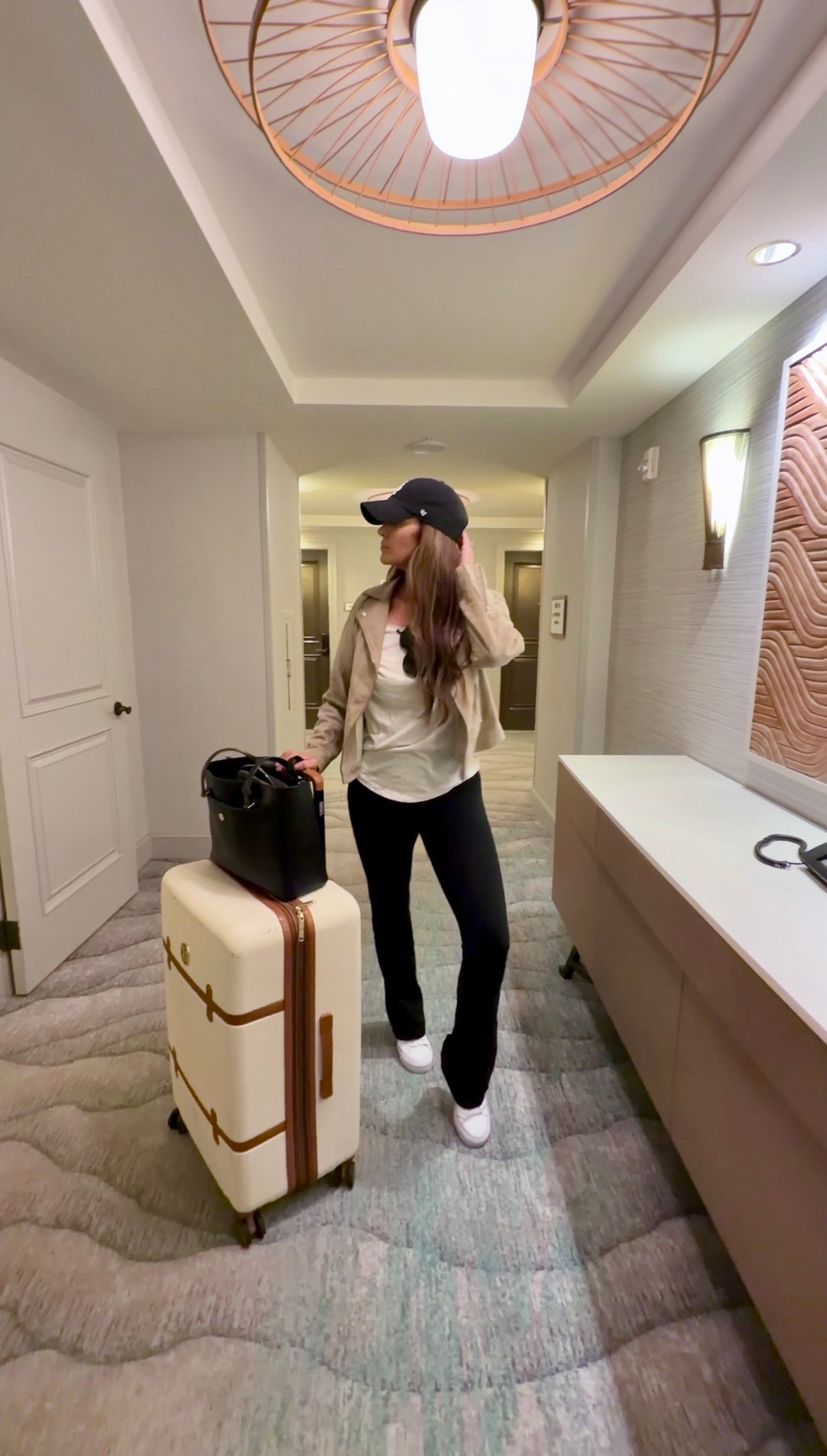 My go-to travel outfit ✈️🧳 

🏷️ flare leggings , suede jacket , white t-shirt , baseball cap , hat , sneakers , travel bag , suitcase , white brown luggagee

#LTKActive #LTKTravel