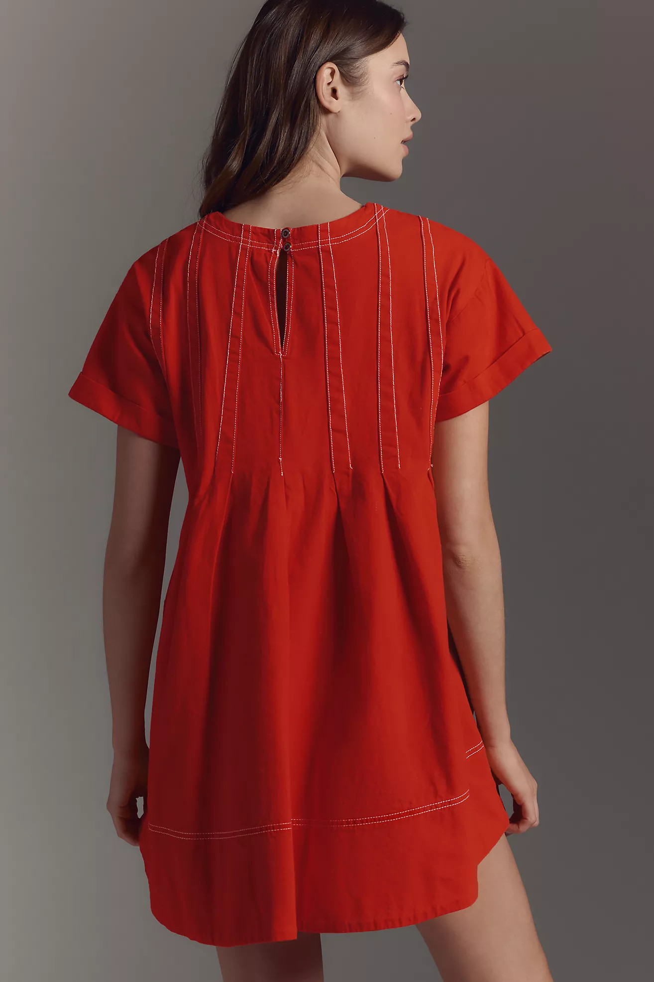 Pilcro Short-Sleeve Denim Mini Swing Dress | Anthropologie (US)