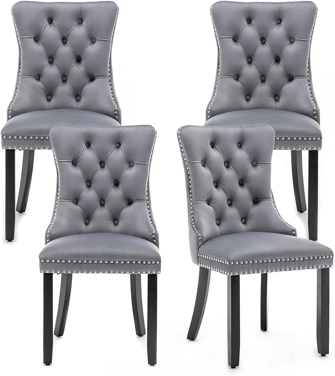 Velvet Dining Chairs Set of 4,Upholstered Dining Chairs with Ring Pull Trim and Button Back,Moder... | Amazon (US)