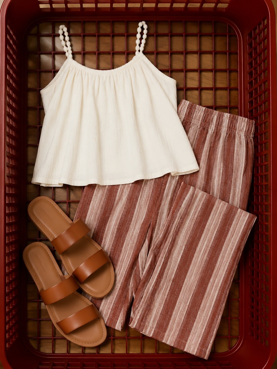 Target Fashion Summer Outfit Ideas Summer White Sleeveless Beaded Top and Wide Striped Linen Pants, Double Strap Brown Slides @Target #target #targetstyle #summeroutfit ideas #newatarget #universalthread #summerlooks #traveloutfits

#LTKootd #LTKgrwm #LTKTravel