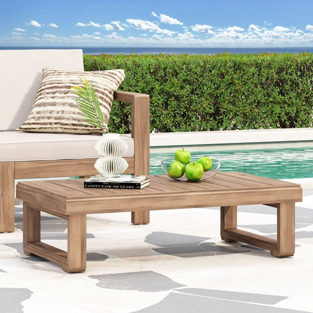 Andrae Outdoor Acacia Wood Rectangular Coffee Table, Brown Wash | Walmart (US)