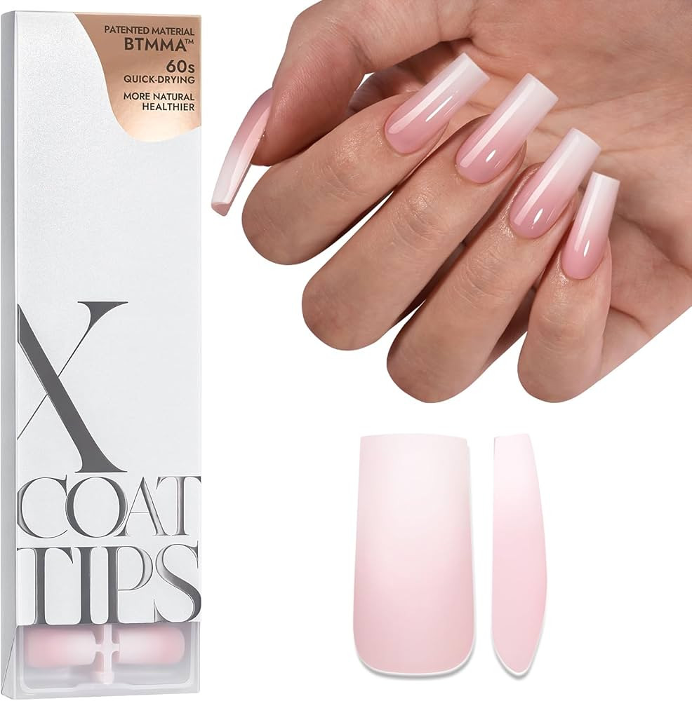 btartboxnails XCOATTIPS Ombre Nails - Square Press on Nails Long, 150Pcs Nail Tips Pink White Gra... | Amazon (US)