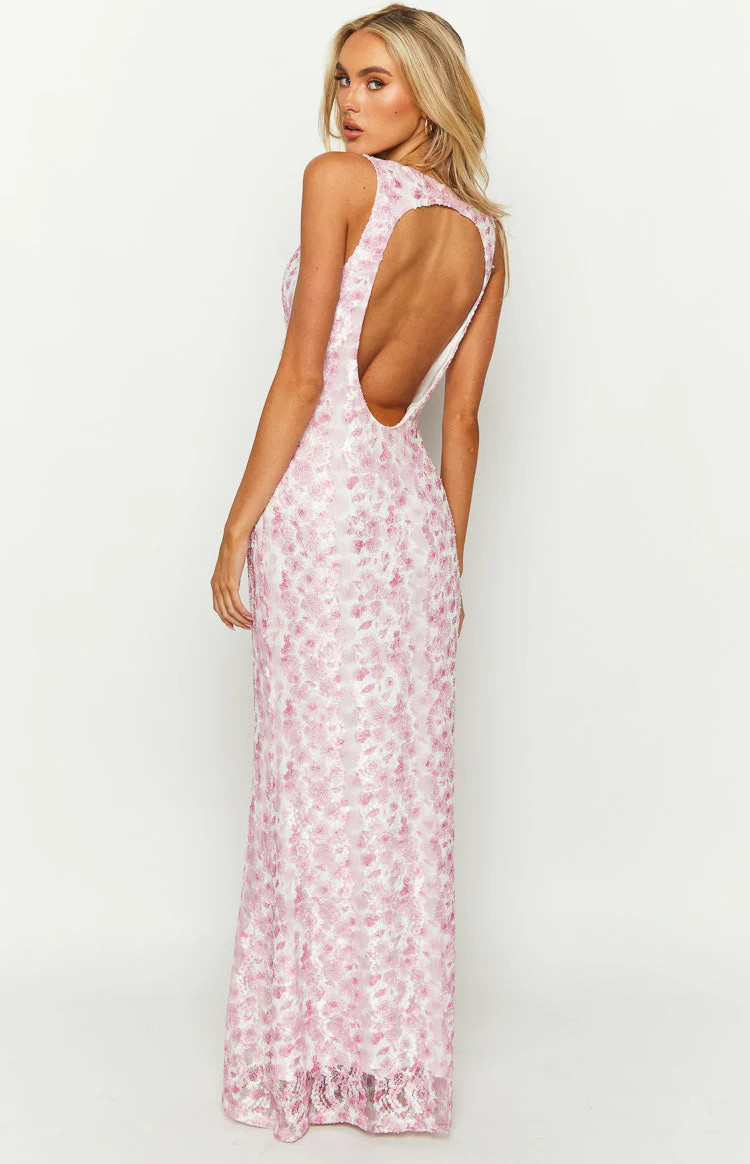 Farida Pink Lace Maxi Dress | Beginning Boutique (US)