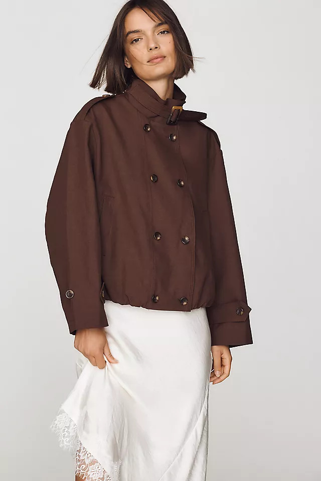 Retta Funnel-Neck Double-Breasted Short Trench Coat Jacket | Anthropologie (US)