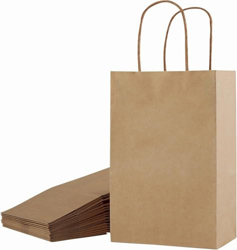 SUNCOLOR 12-Pack Small Brown Gift Bags with Handles – 8" Recyclable Party Favor Bags for Rustic Events, Craft Packaging, Thanksgiving, Business Use & More | Amazon (US)