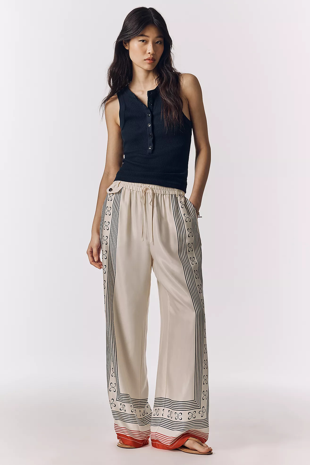 Brooklin Tie-Front Printed Pull-On Pants by Maeve | Anthropologie (US)