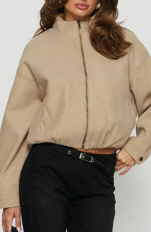 Princess Polly Chayden Cropped Bomber Jacket in Beige at Nordstrom, Size 2 | Nordstrom