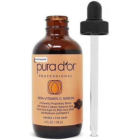 PURA D'OR 20% Vitamin C Serum Premium Professional Grade (4oz / 118mL) for Face & Eyes Most Compl... | Amazon (US)