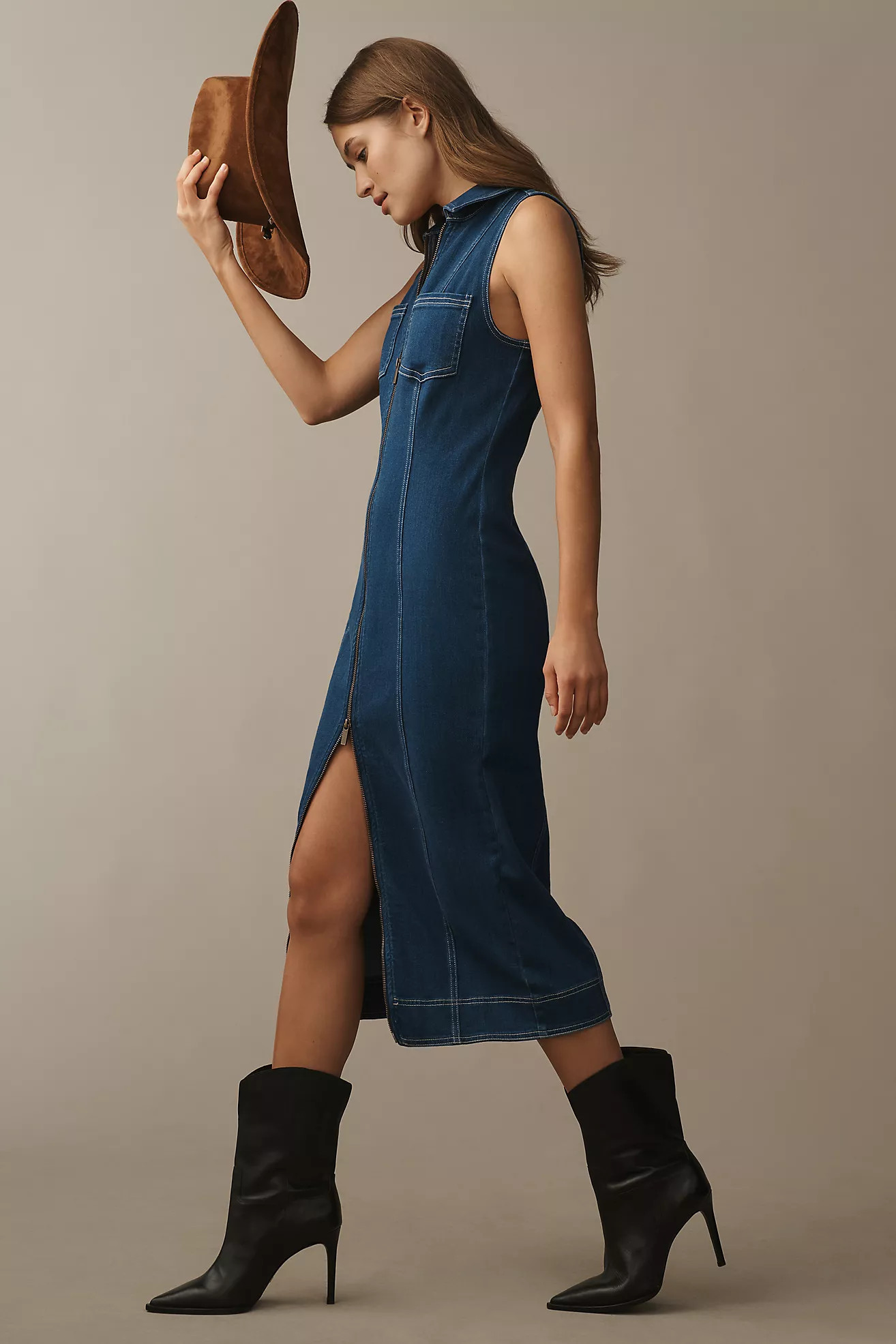 Pilcro Fitted Denim Midi Dress | Anthropologie (US)