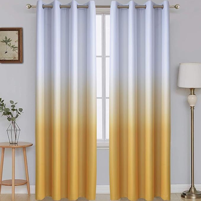 SimpleHome Room Darkening White and Yellow Ombre Blackout Curtains Gradient Color Thermal Insulat... | Amazon (US)