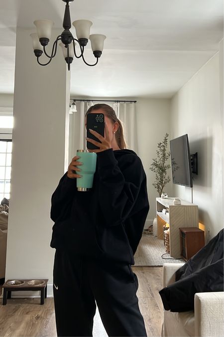 black sweatshirt from amazon and Nike fleece sweatpants 🤍🌨️ cozy vibes today! also have my personalized phone case linked from amazon - looks expensive and it’s only $15 

#LTKSeasonal #LTKunder50 #LTKstyletip