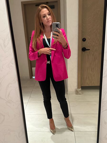 Perfect work boss lady outfit! 

Turned up the style at my sales meeting with this magenta pink blazer and gold accessories! The belt was my favorite part because it looks so designer! 

Let me know if you are your company’s fashionista!



#LTKstyletip #LTKworkwear #LTKtravel