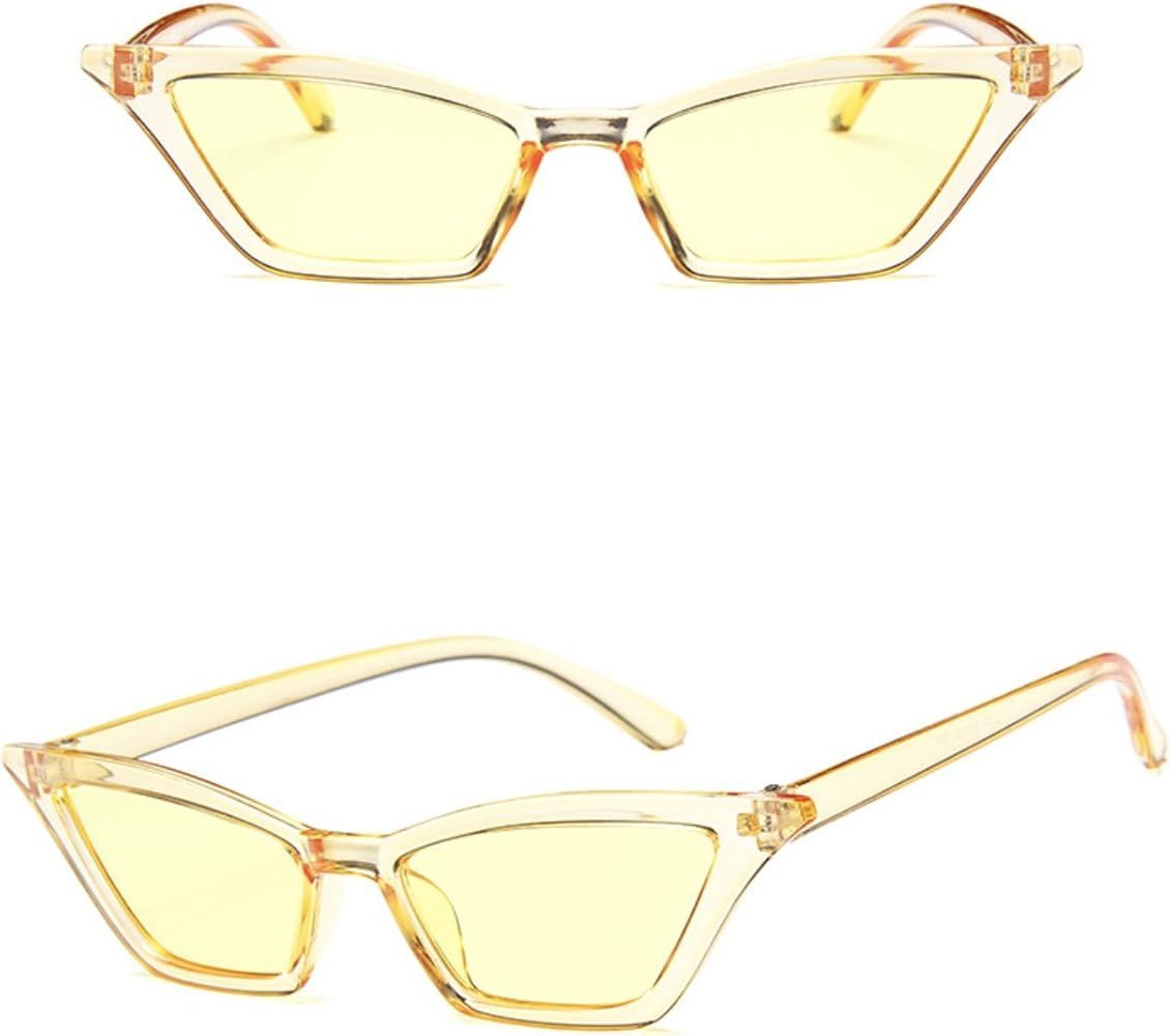 Small Frame Skinny Cat Eye Sunglasses for Women Colorful Lens Mini Narrow Square Retro Cateye Vintag | Amazon (US)