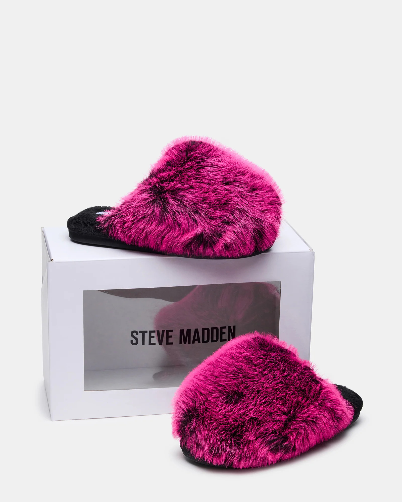 POOF Fushia Slip-On Faux Fur Mule Women's Flat | Steve Madden (US)
