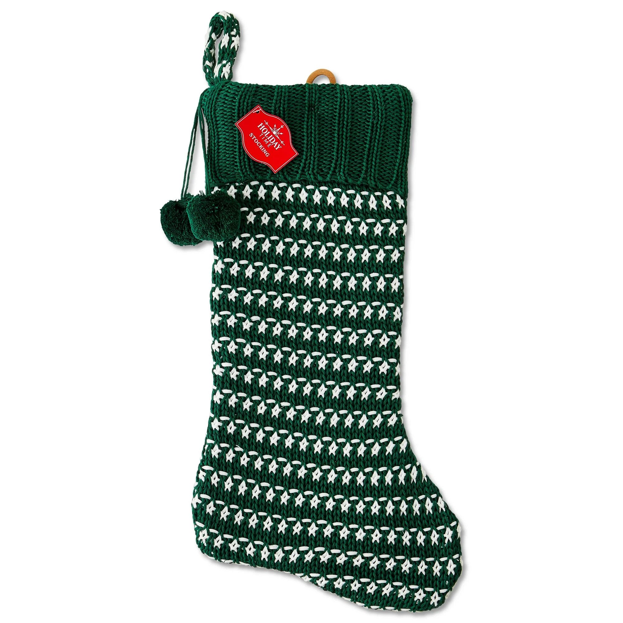 Knit Dot Christmas Stocking, Green and White, 21", by Holiday Time | Walmart (US)