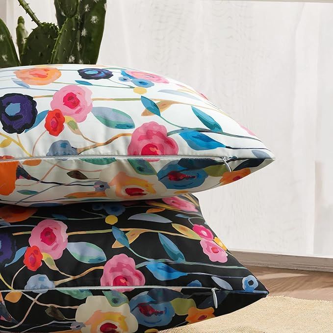 Merrycolor Pack of 2 Outdoor Pillow Covers 18x18 Waterproof Throw Pillow Covers Colorful Floral D... | Amazon (US)