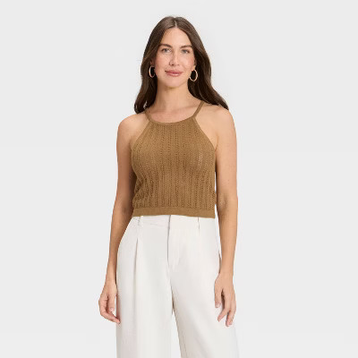 Women's Pointelle Tank Pullover Sweater - A New Day™ Brown M | Target