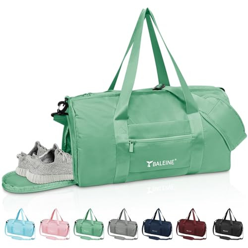 BALEINE Gym Bag for Women and Men, Duffel Bag for Sports, Gyms and Weekend Getaway, Waterproof Dufflebag with Shoe and Wet Clothes Compartments, Lightweight Carryon Gymbag (Green) | Amazon (US)