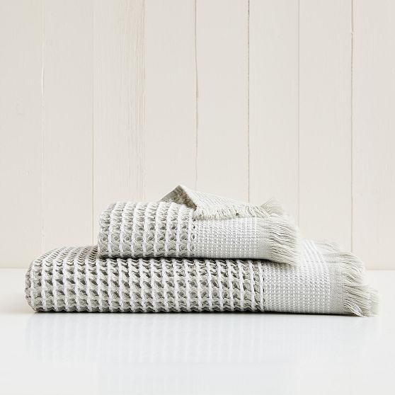 Two Tone Waffle Soft Sage Set of 2 - (1 Bath Towel, 1 Hand) | West Elm (US)