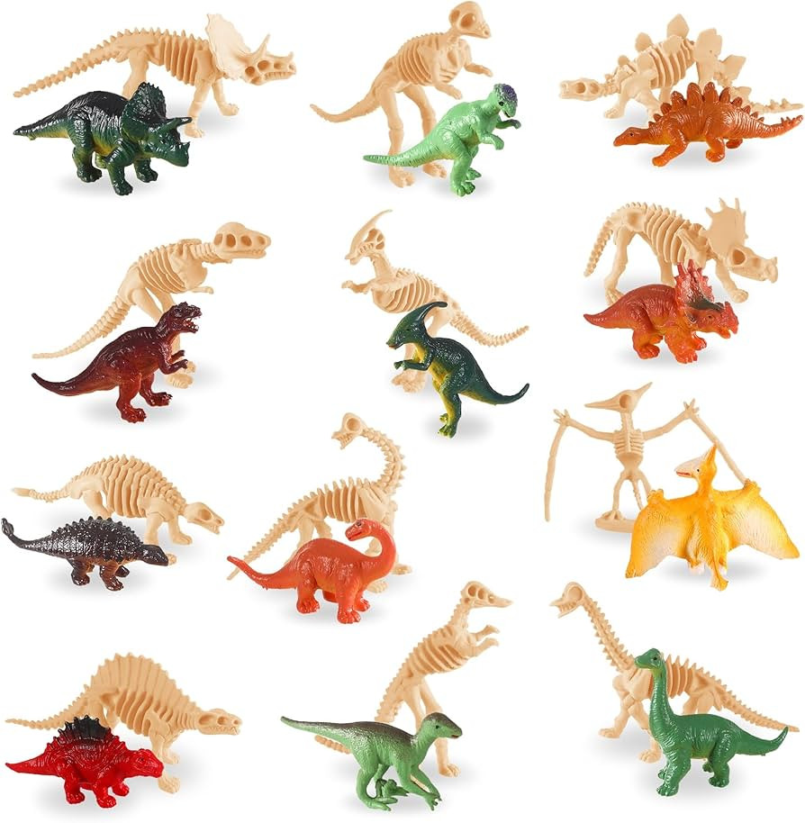 UPINS 24 pcs Dinosaur Skeleton 3.5 Inch Assorted Figures and Dinosaur Fossil Skeletons with Stora... | Amazon (US)