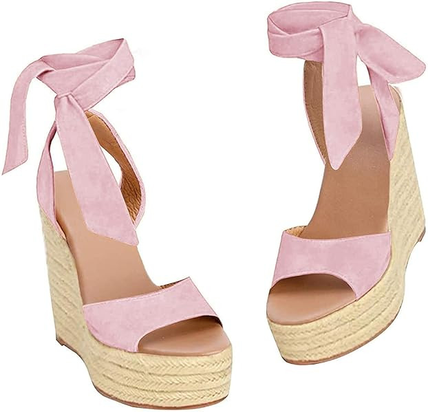 Womens Platform Espadrille Wedges Open Toe High Heel Sandals with Ankle Strap Buckle Up Shoes | Amazon (US)