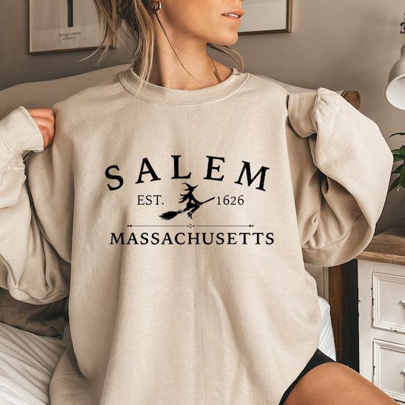 Salem Massachusetts | Crewneck Halloween Sweatshirt on Sand Color Gildan | Etsy (US)