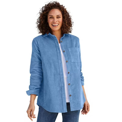 Woman Within Corduroy Shirt - 5X, Blue Coast | Target