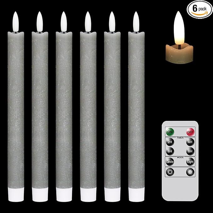 GenSwin Flameless Grey Taper Candles Flickering with 10-Key Remote, Battery Operated Led Warm 3D ... | Amazon (US)