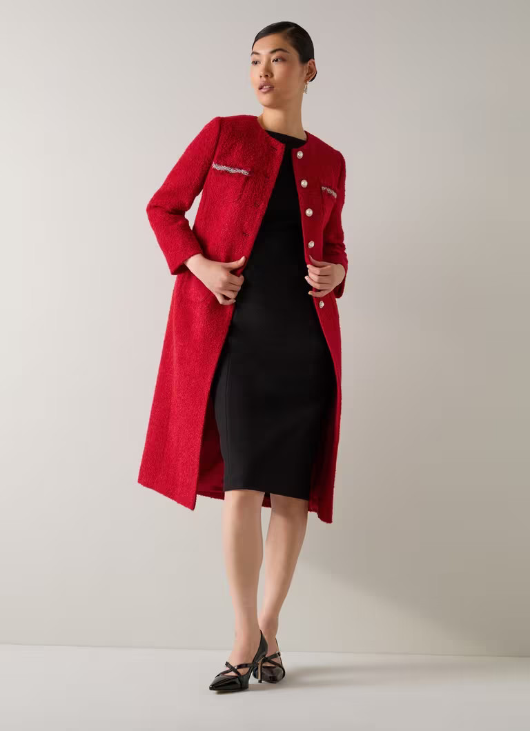 Vera Red Tweed Collarless Coat | L.K. Bennett (UK)