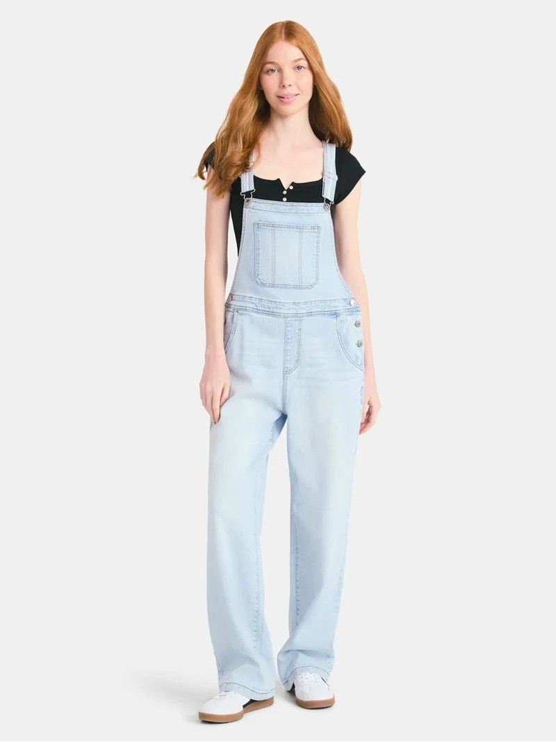 No Boundaries Relaxed Wide-Leg Denim Overalls, Women's | Walmart (US)