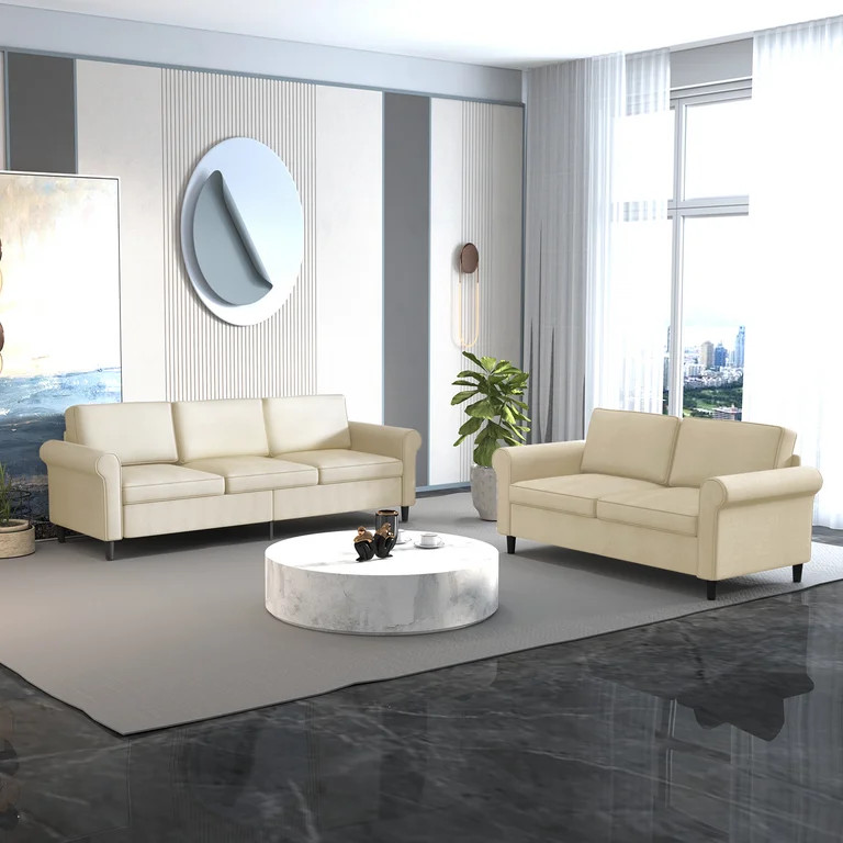 Mjkone Soft Fabric Couches Set for Living Room, Including Three Seat Sofa, Loveseat for Apartment... | Walmart (US)