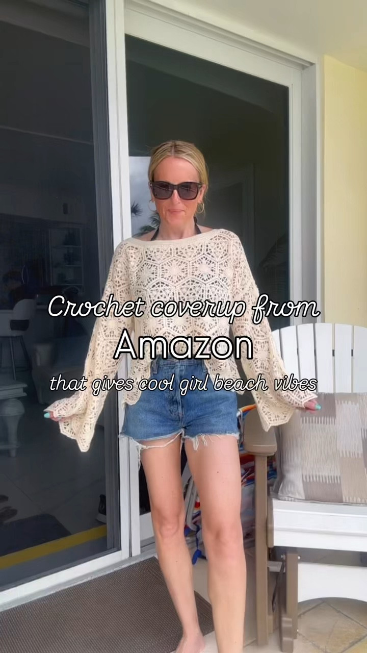 The cutest crochet oversized coverup top from Amazon!  I wore this on the beach today and got multiple compliments!

My denim shorts are Frame.  I found them in a different color and linked them, as well as some other cheaper options.

#LTKootd #LTKPetite #LTKmomlife