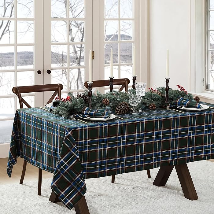 Elrene Home Fashions Stowe Tartan Holiday Plaid Christmas/Winter Cotton Rectangle Tablecloth, 60"... | Amazon (US)