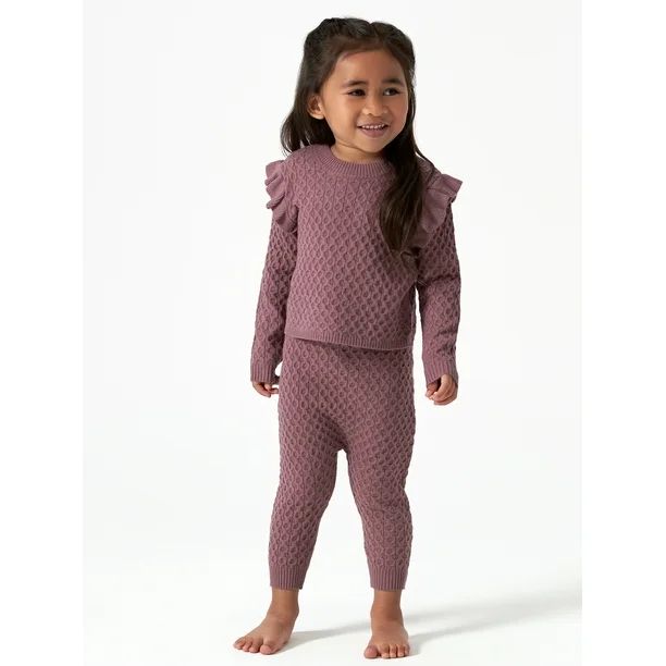 Modern Moments by Gerber Baby & Toddler Girl Cable Knit Ruffle Sweater & Pant, 2-Piece Outfit Set... | Walmart (US)