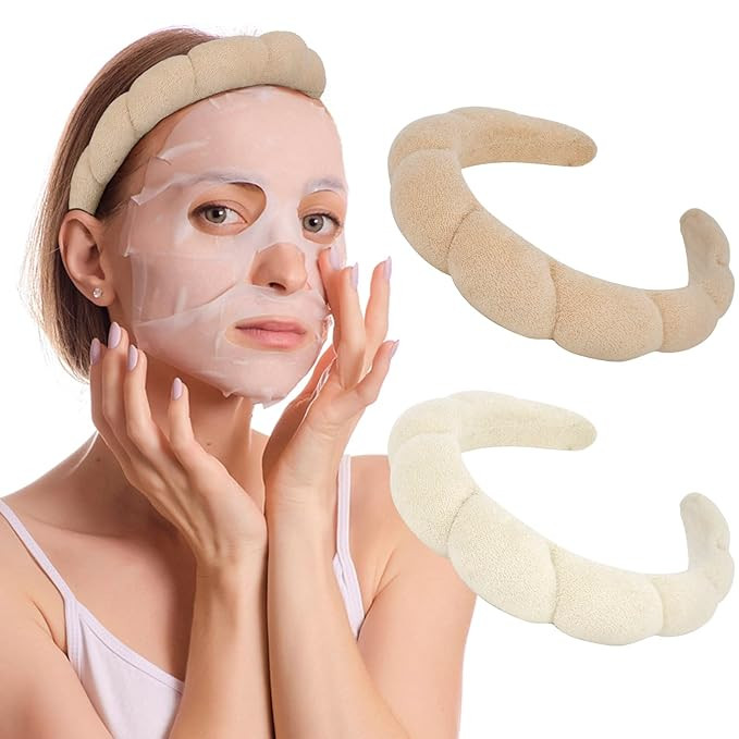 AMCAMI 2 PCS Puffy Spa Headband for Women Sponge Headbands for Girls Terry Towel Cloth Fabric Hea... | Amazon (US)