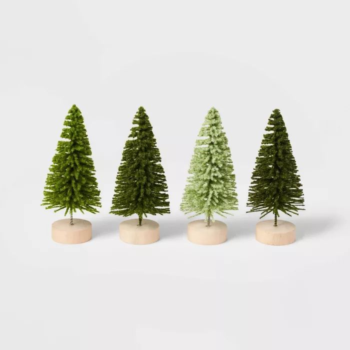 4pk 4in Bottle Brush Tree Decorative Figurine Set Green - Wondershop&#8482; | Target