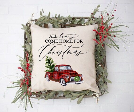 All Hearts Come Home For Christmas Buffalo Plaid Truck Pillow Cover, Buffalo Check, Buffalo Plaid... | Etsy (US)