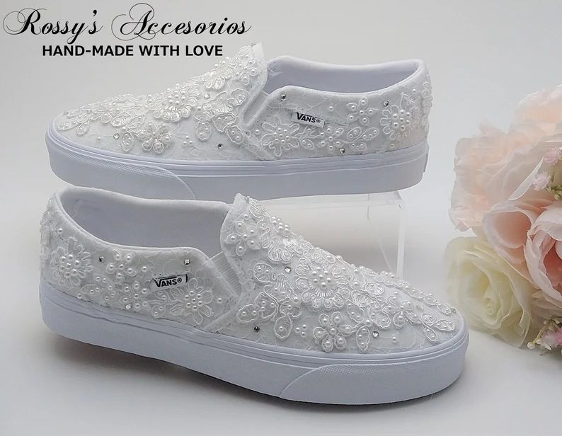 Slip on White Lace Wedding Vans / Wedding Vans Sneakers for Bride / White Lace Vans Sneakers / Br... | Etsy (US)