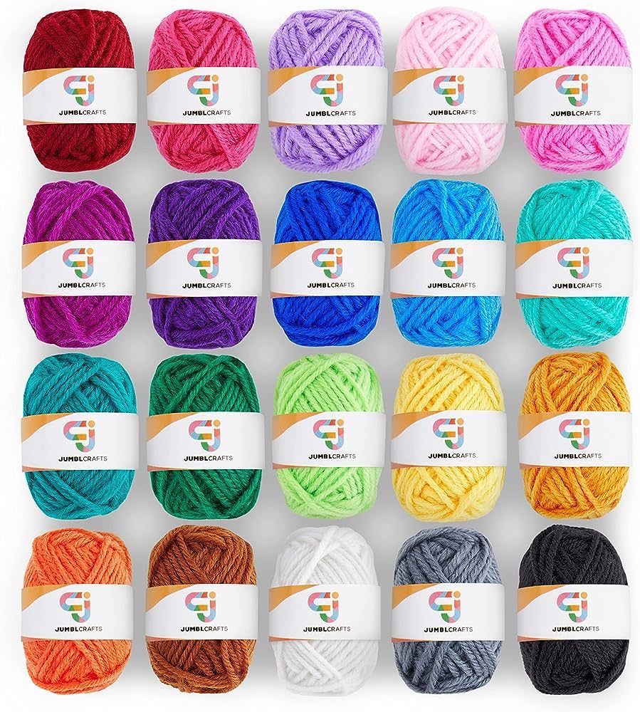 JumblCrafts 20ct Acrylic Yarn Set. Fun-Sized Skein Starter Kit for Knitting, Crocheting, and Othe... | Amazon (US)