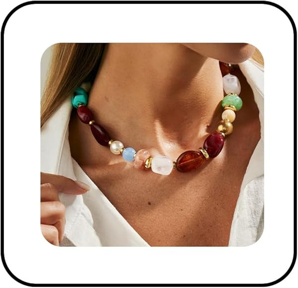 Chunky Beaded Necklace for Women Vintage Colorful Acrylic Resin Beaded Choker Necklace Statement ... | Amazon (US)