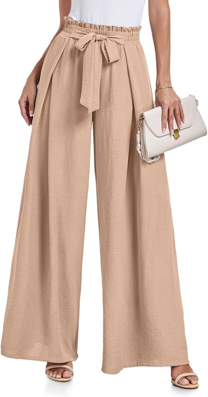 Lepunuo Wide Leg Pants for Women High Waisted Palazzo Pants Work Casual Flowy Tie Knot Trousers w... | Amazon (US)