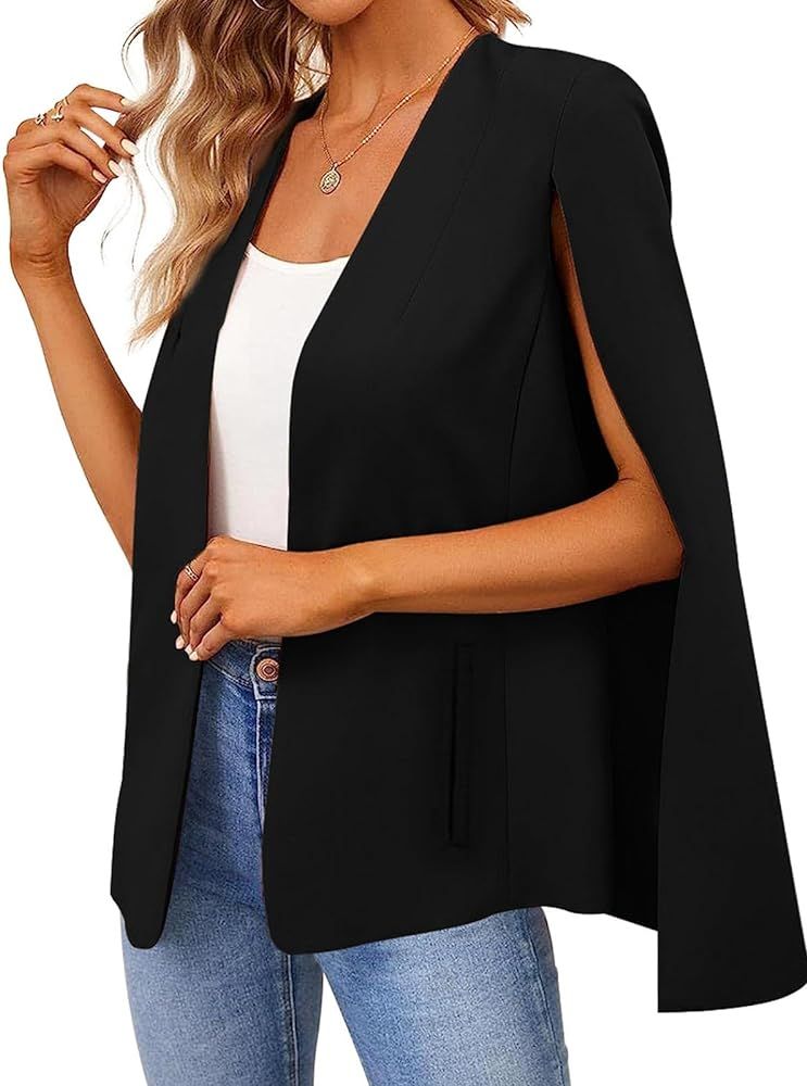 Women's Cape Blazer Split Long Sleeve Open Front Blazer Jacket Business Casual Suit Tops Cardigan... | Amazon (US)