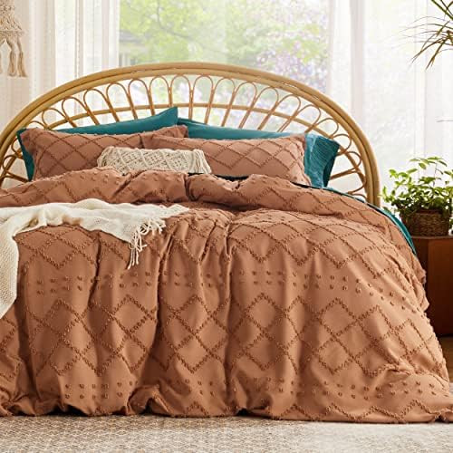 Bedsure Boho Duvet Cover King Size - Boho Bedding, Tufted King Duvet Cover for All Seasons,Embroidery Shabby Chic Home Bedding,Comforter Not Included (Burnt Orange, 104" x 90") | Amazon (CA)