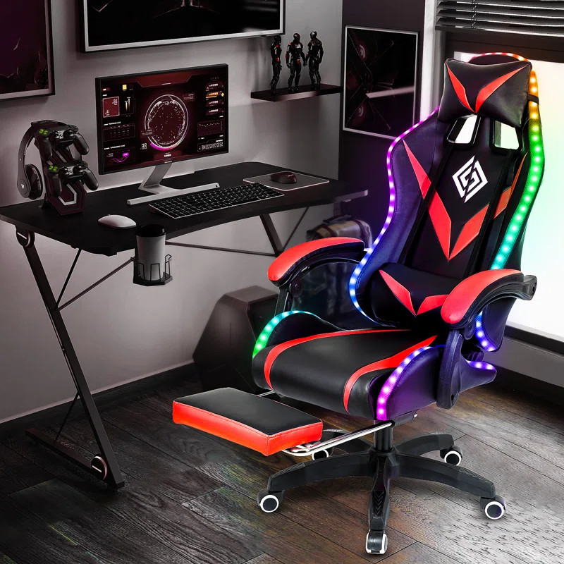 PC & Racing Gaming Chair with Led Lights and Massage Lumbar Pillow | Wayfair North America