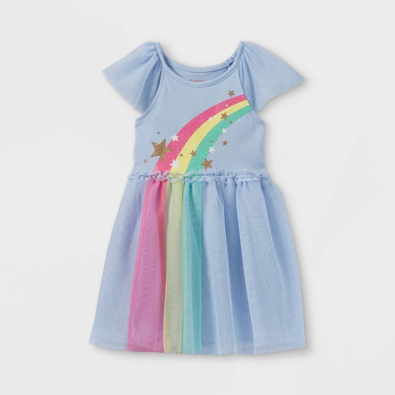 Toddler Girls' Sparkle Rainbow Short Sleeve Tutu Dress - Cat & Jack™ Light Blue | Target
