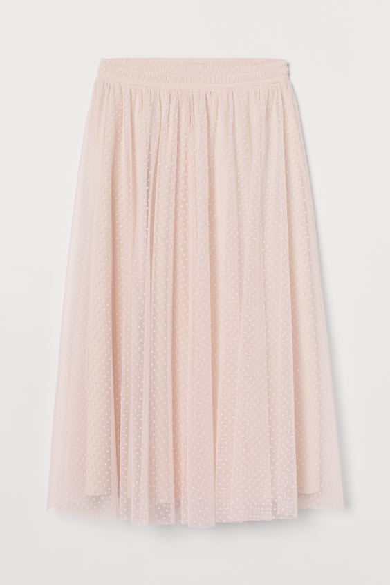 Flared, calf-length skirt in flock-print tulle. High waist with covered elastication. Lined. | H&M (UK, MY, IN, SG, PH, TW, HK)